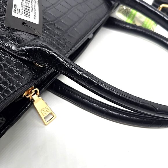 Studio Badgley Mischka Large Vegan Croc Embossed Top Zip Side Snaps Leather Bag - Picture 8 of 12